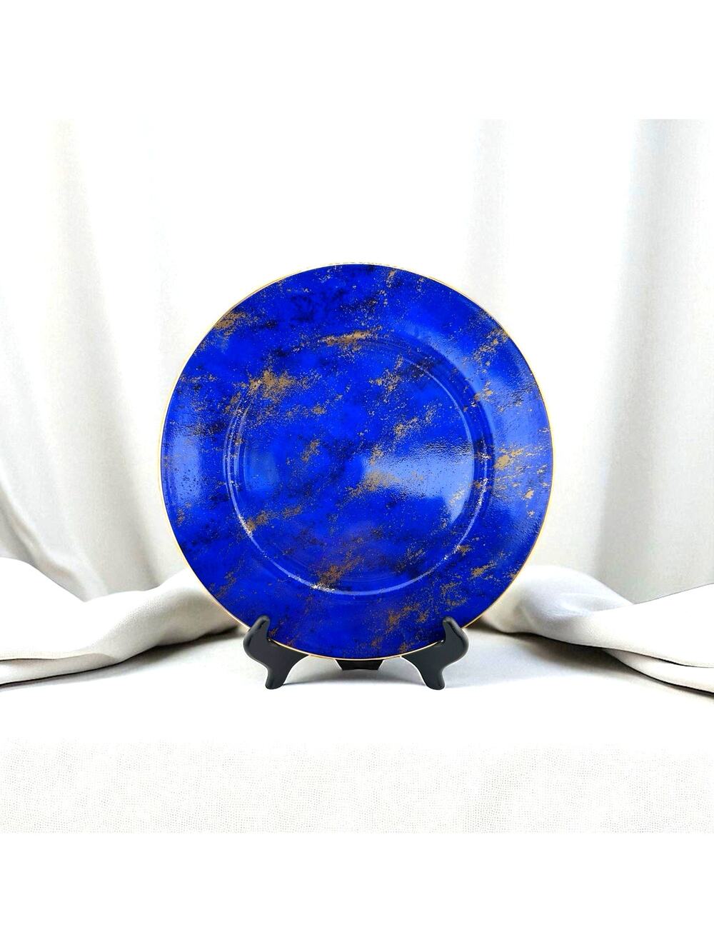 Vintage Neiman Marcus 1980s Lapis Lazuli Blue Gold 12" Porcelain Chop Plate